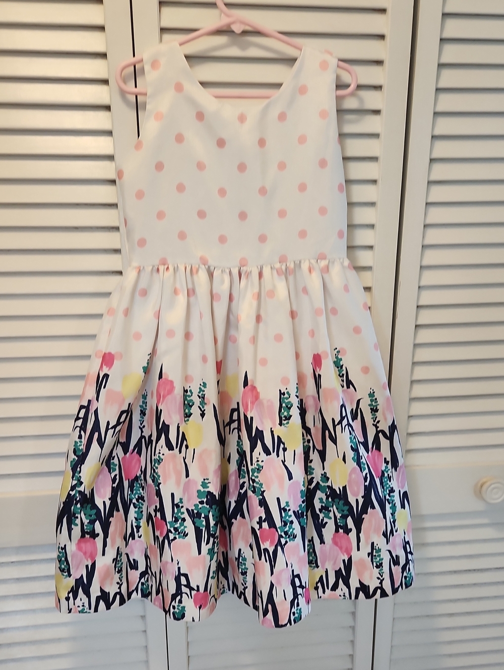 Gymboree White Dress with Pink Polka Dots & Multi Floral Print